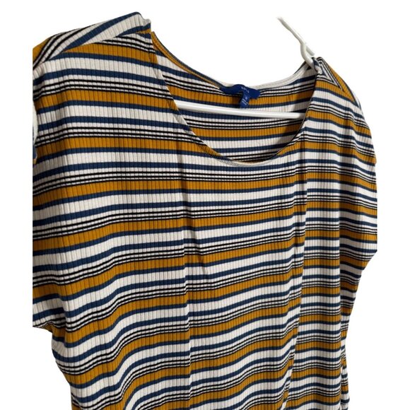 APT 9 Striped Short Sleeve Top Size Medium Ribbed Shirt Blue Orange - Picture 2 of 9